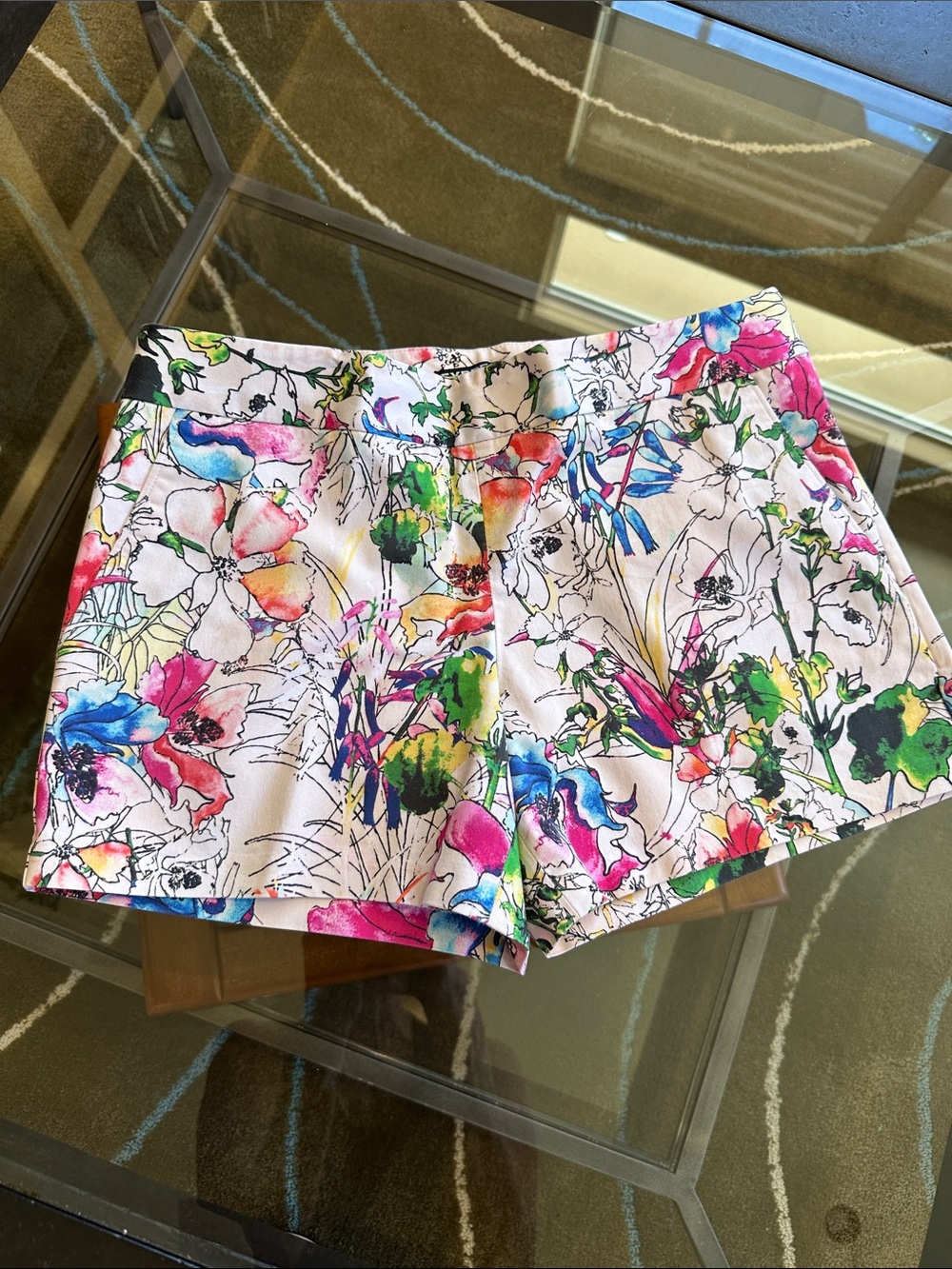 Express Floral Watercolor Jean Shorts - White Multicolor